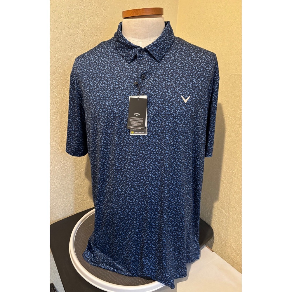 Callaway Mens Opti-Dri Golf Polo Shirt Blue Geometric Print XXL CGKSF0C9 NEW